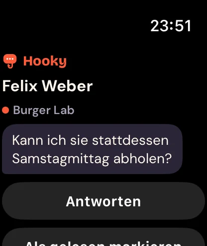 Eine Nachrichten-Mitteilung mit Antworten und Als gelesen markieren
