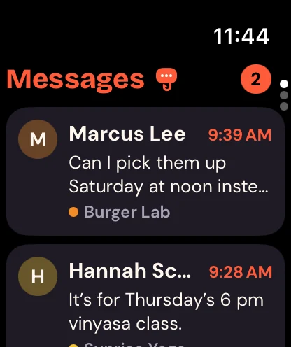 The conversation list on Apple Watch