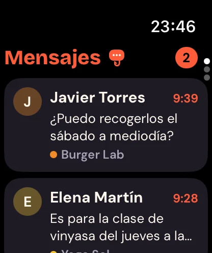 La lista de conversaciones en el Apple Watch