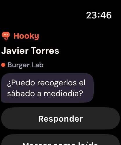Una notificación de mensaje con Responder y Marcar como leído