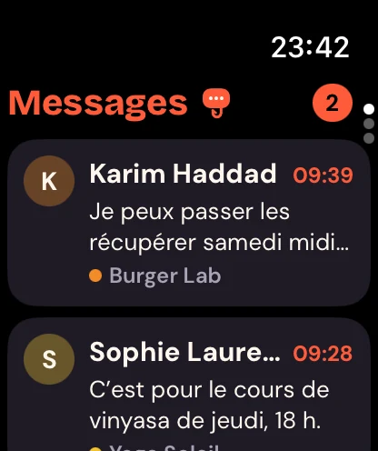 La liste des conversations sur l’Apple Watch