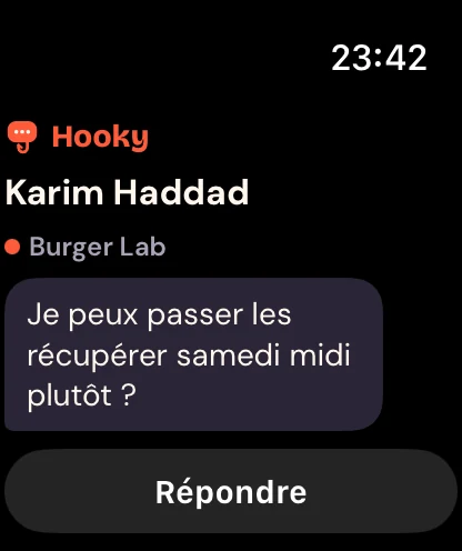 Une notification de message avec Répondre et Marquer comme lu