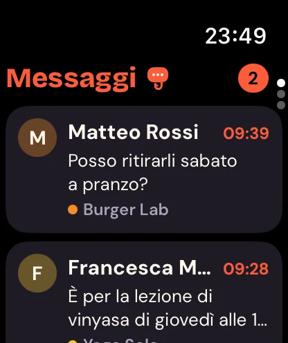 L’elenco delle conversazioni su Apple Watch