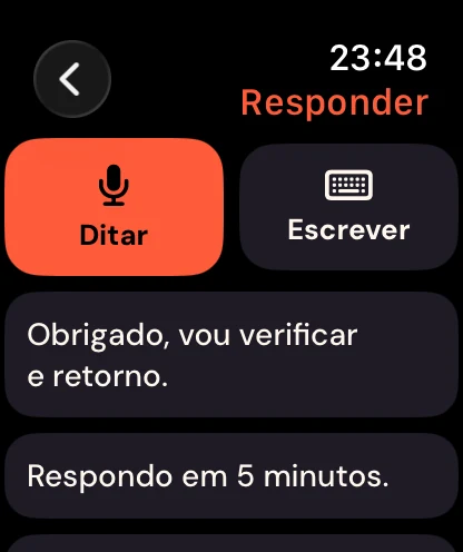 A tela Responder: Ditar, Escrever e respostas rápidas